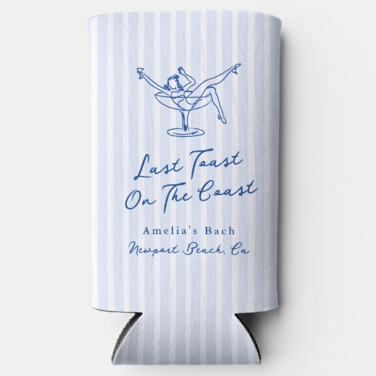 Whimsical Hand gezogen Blue Letzten Toast an der K Selters Dosenkühler (Vorderseite)