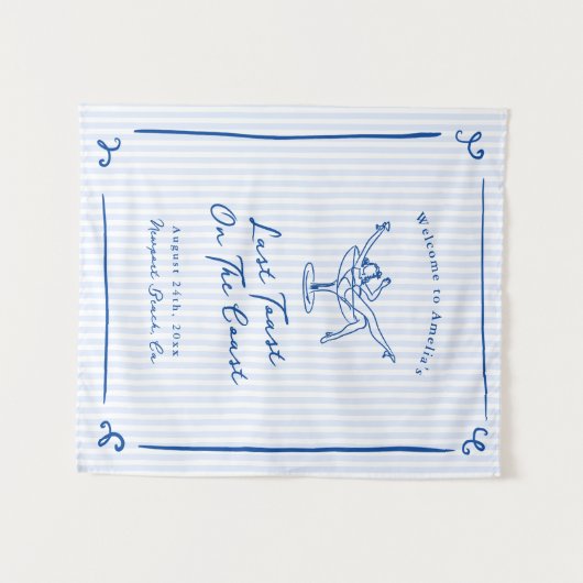 Whimsical Hand gezogen Blue Letzten Toast an der K Wandteppich (Vorderseite (Horizontal))