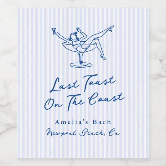 Whimsical Hand gezogen Blue Letzten Toast an der K Weinetikett (Einzelnes Label)