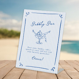 Whimsical Hand gezogen Blue Letzter Toast Bubbly B Sockelschild