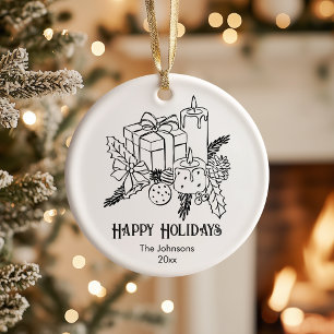 Whimsical Hand gezogen festliche Weihnachten Keramik Ornament