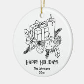 Whimsical Hand gezogen festliche Weihnachten Keramik Ornament (Links)