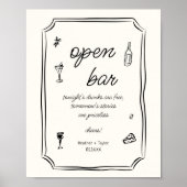 Whimsical Hand gezogen Französisch Open Bar Sign Poster (Vorne)
