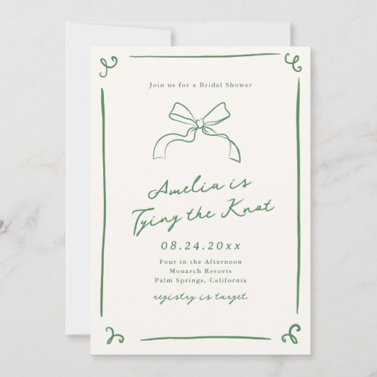 Whimsical Hand gezogen Grün binden den Knoten Einladung (Vorderseite)