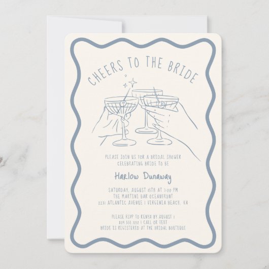 Whimsical Hand gezogen jubeln an die Braut Einladung (Vorderseite)