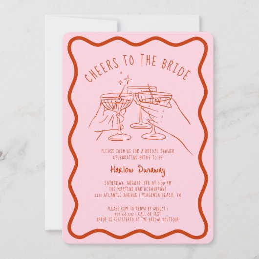 Whimsical Hand gezogen jubeln an die Braut Einladung (Vorderseite)