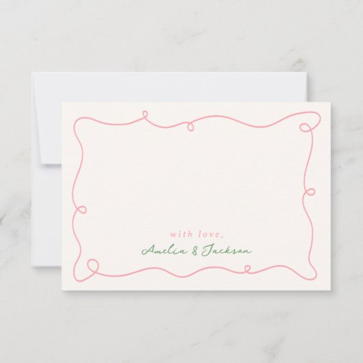 Whimsical Hand gezogen Rosa & Grün Vielen Dank Einladung (Rückseite)