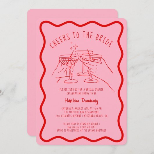 Whimsical Hand gezogen rosa rosa Anrufer an die Br Einladung (Vorne/Hinten)