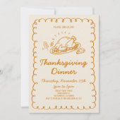 Whimsical Hand gezogen Türkei Erntedank Abendessen Einladung (Vorderseite)