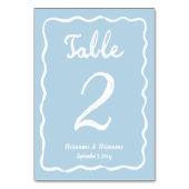 Whimsical Hand gezogen Wavy Light Blue White Tischnummer (Rückseite)