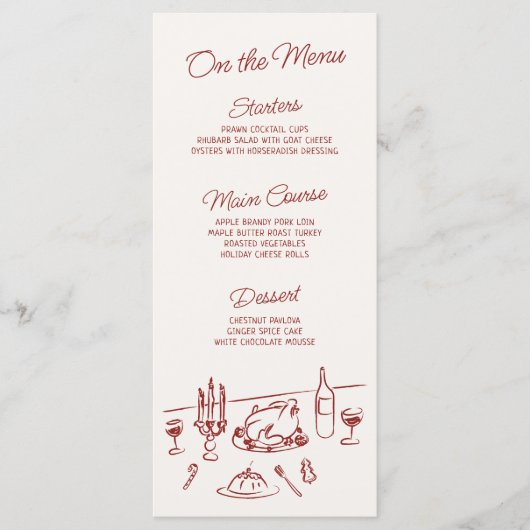 Whimsical Hand gezogen Weihnachtsessen Abendessen Menükarte (Vorderseite)