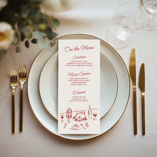 Whimsical Hand gezogen Weihnachtsessen Abendessen Menükarte