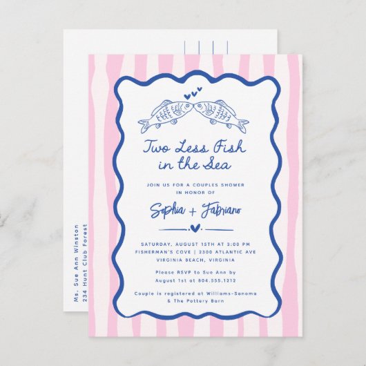 Whimsical Hand gezogen zwei weniger Fische im Meer Ankündigungspostkarte (Vorne/Hinten)