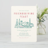 Whimsical Hand Illustriert Friendsgiving Dinner Einladung (Stehend Vorderseite)