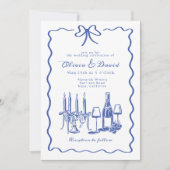 Whimsical Hand Letted Illustriert Dinner Hochzeit Einladung (Vorderseite)