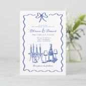 Whimsical Hand Letted Illustriert Dinner Hochzeit Einladung (Stehend Vorderseite)