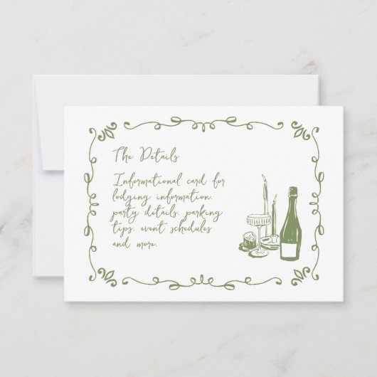 Whimsical Hand Letted Illustriert Info Card RSVP Karte (Vorderseite)