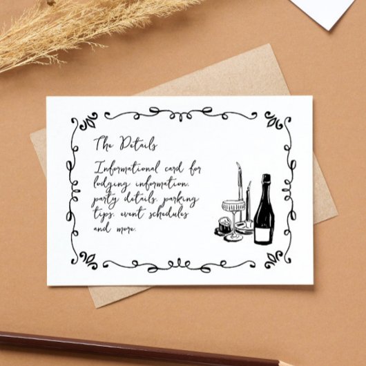 Whimsical Hand Letted Illustriert Info Card RSVP Karte