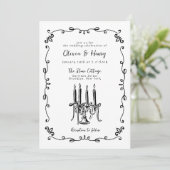 Whimsical Hand Lettered Bow Candelabra Wedding Einladung (Stehend Vorderseite)