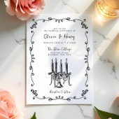 Whimsical Hand Lettered Bow Candelabra Wedding Einladung