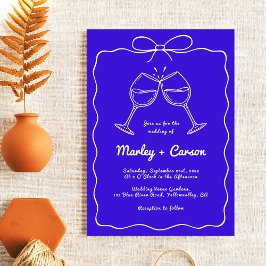 Whimsical Hand Lettered Elegant Royal Blue Wedding Einladung