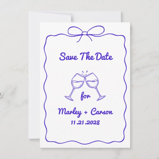 Whimsical Hand Lettered Royal Blue Wedding Save The Date (Vorderseite)