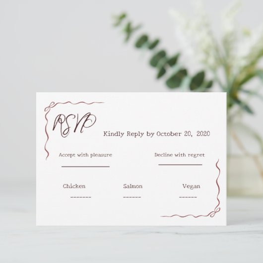 Whimsical Hand Written Scribble Wedding RSVP  (Stehend Vorderseite)