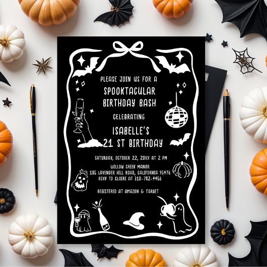 Whimsical Hand Zeichnen Halloween Geburtstag Einladung