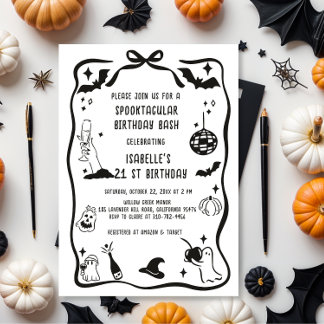 Whimsical Hand Zeichnen Halloween Geburtstag Einladung