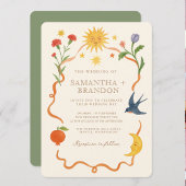 Whimsical handbemalt Celestial Folk Wedding Einladung