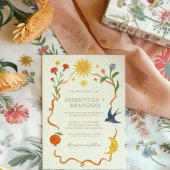 Whimsical handbemalt Celestial Folk Wedding Einladung