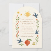 Whimsical handbemalt Celestial Folk Wedding Einladung (Vorderseite)