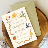 Whimsical handbemalt Celestial Folk Wedding Save The Date