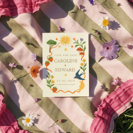 Whimsical handbemalt Celestial Folk Wedding Save The Date