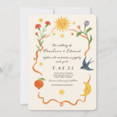 Whimsical handbemalt Sun und Mond Hochzeit Einladung (Vorderseite)