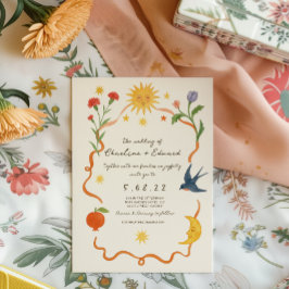 Whimsical handbemalt Sun und Mond Hochzeit Einladung