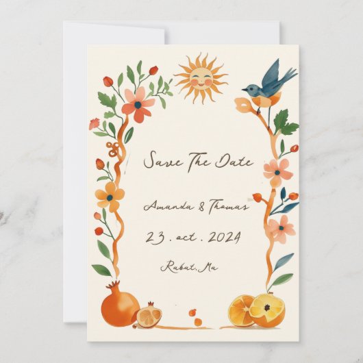 Whimsical handbemalt Sun und Mond Save The Date (Vorderseite)