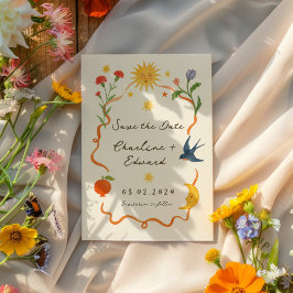 Whimsical handbemalt Sun und Mond Save The Date