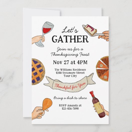 Whimsical Handdrawn Doodles Unique Thanksgiving Einladung (Vorderseite)