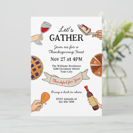 Whimsical Handdrawn Doodles Unique Thanksgiving Einladung (Stehend Vorderseite)