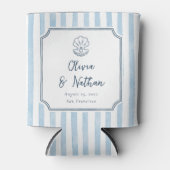 Whimsical Handdrawn Retro Blue Stripes Wedding Dosenkühler (Vorderseite)