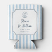 Whimsical Handdrawn Retro Blue Stripes Wedding Dosenkühler (Rückseite)