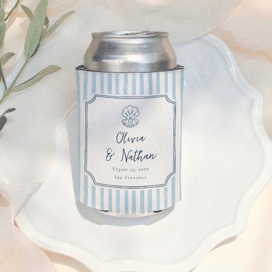 Whimsical Handdrawn Retro Blue Stripes Wedding Dosenkühler