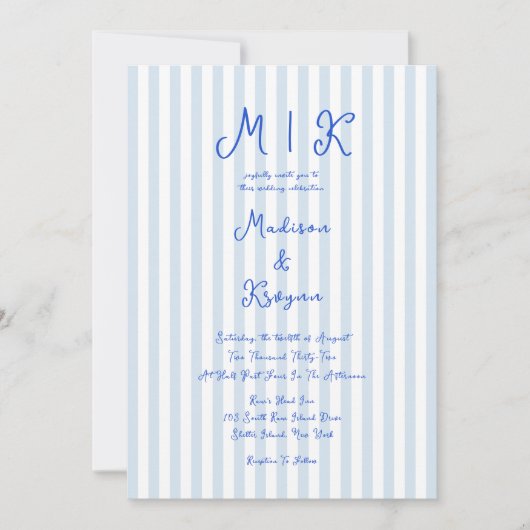 Whimsical handgeschriebene Blue French Wedding Einladung (Vorderseite)