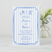 Whimsical handgeschriebene Blue French Wedding Einladung (Stehend Vorderseite)