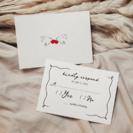 Whimsical handgeschriebene Cherry Wedding Begleitkarte