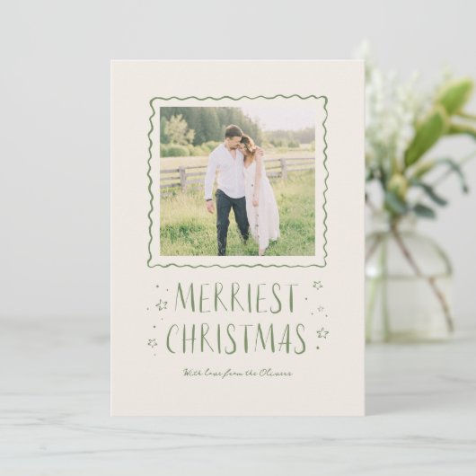 Whimsical Handgeschriebene frohe Weihnachten Grün (Stehend Vorderseite)