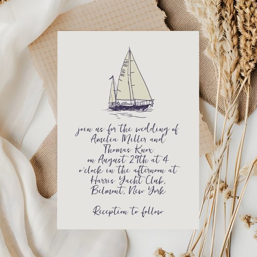 Whimsical Handgeschriebenes Blue Sailboat Wedding Einladung