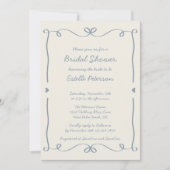 Whimsical Handgeschriebenes Dusty Blue Bow Brautpa Einladung (Vorderseite)