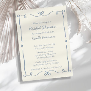 Whimsical Handgeschriebenes Dusty Blue Bow Brautpa Einladung